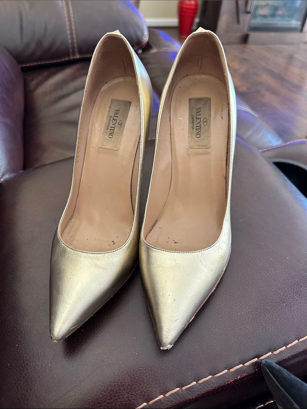 Valentino Metallic Gold Pointed-Toe Leather Pumps